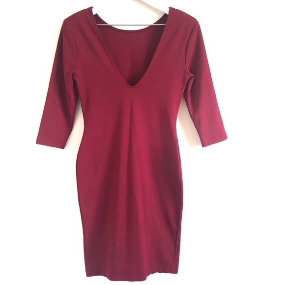 Lulu's Form Fitting Bodycon Burgundy Midi Dress - Picture 2 of 6